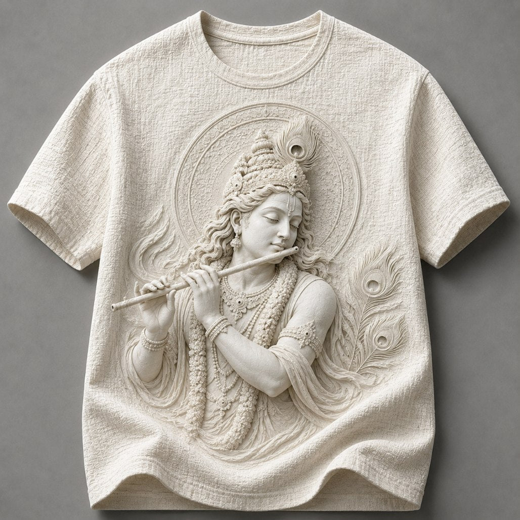 Lord Krishna Divine Flute Cream T-Shirt