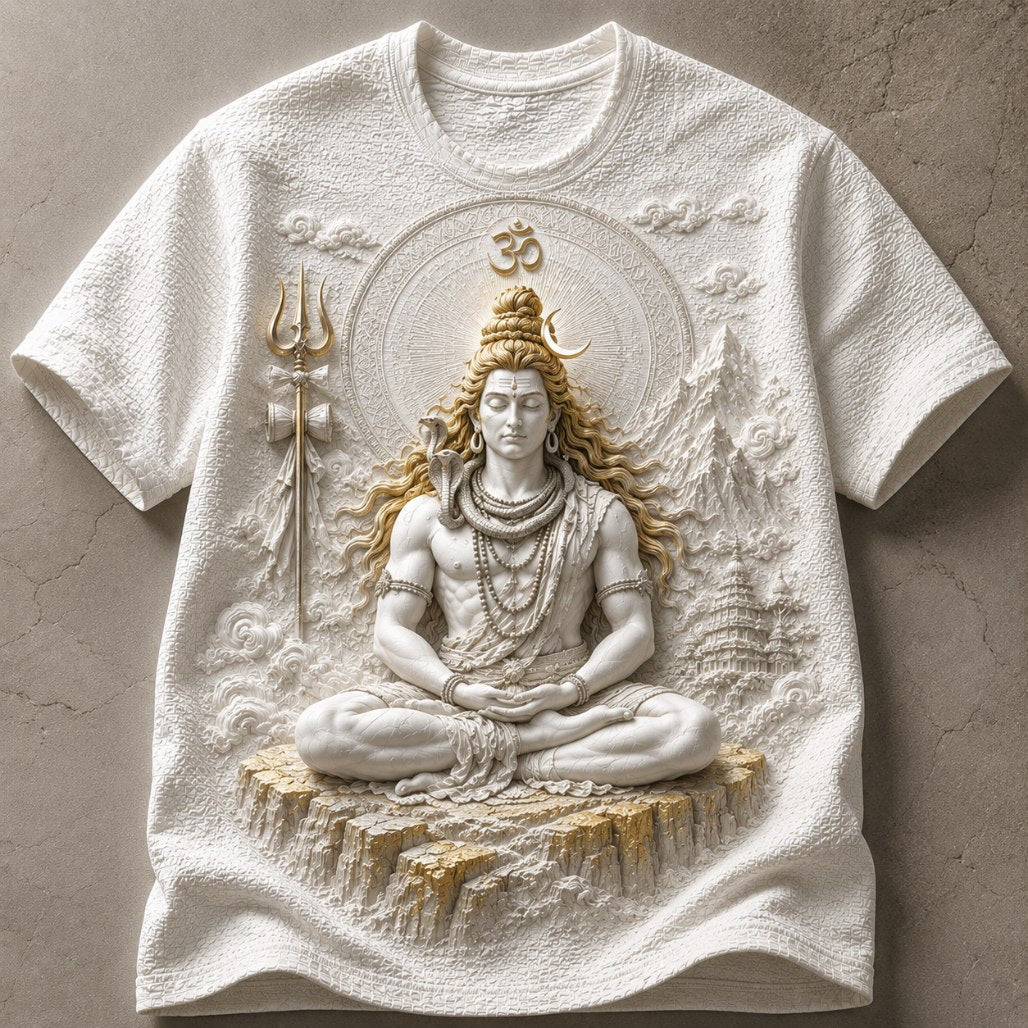 Lord Shiva Golden Serenity White T-Shirt