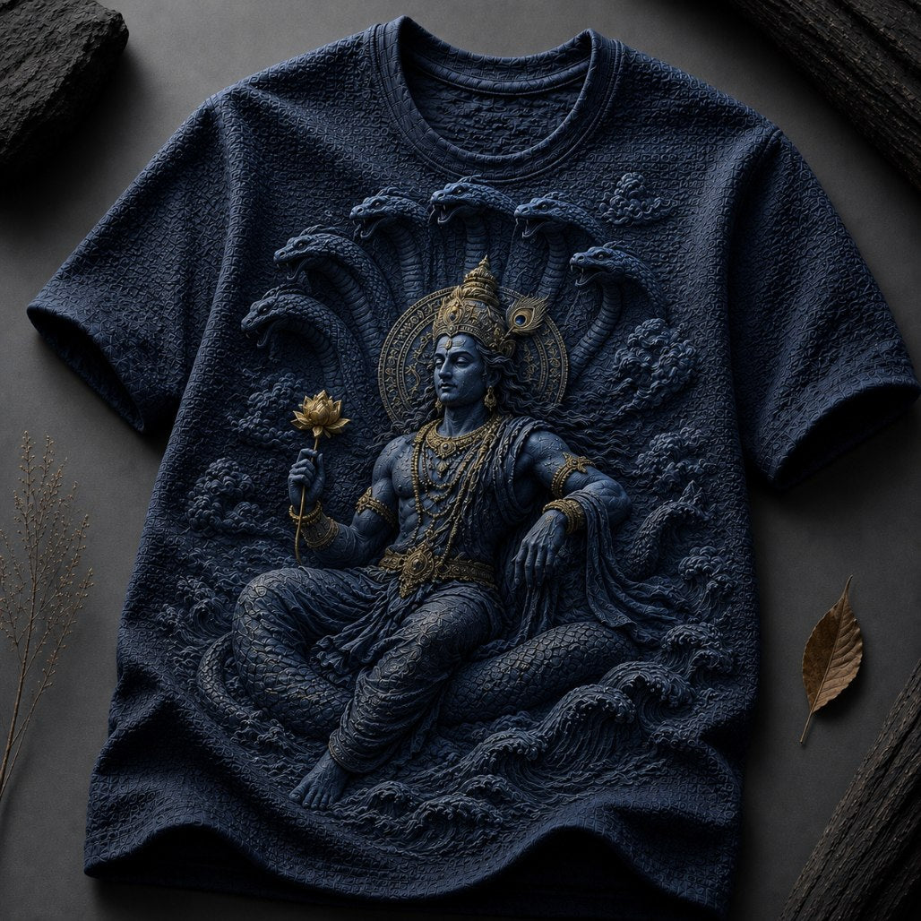 Lord Vishnu Divine Protector Navy Blue T-Shirt