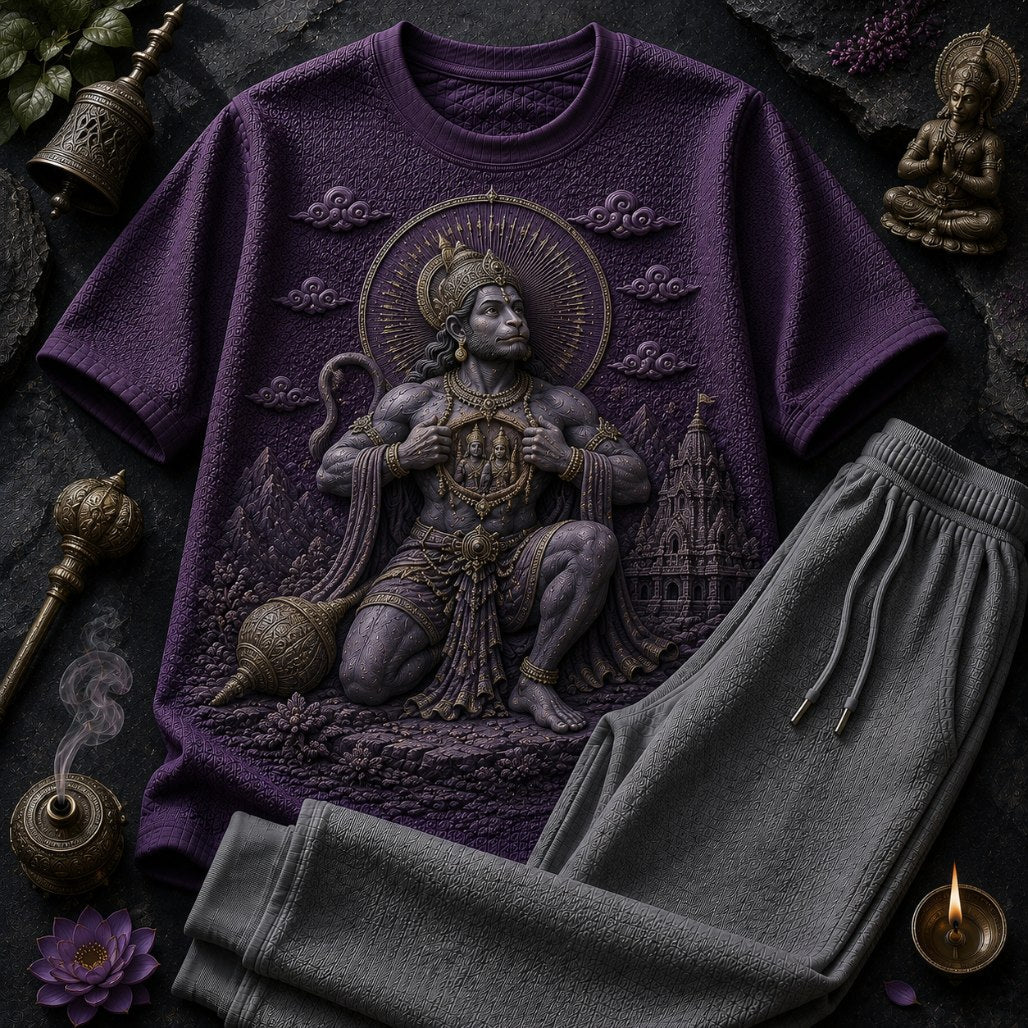 Lord Hanuman Powerful Black T-Shirt with Bottle Green Trackpant