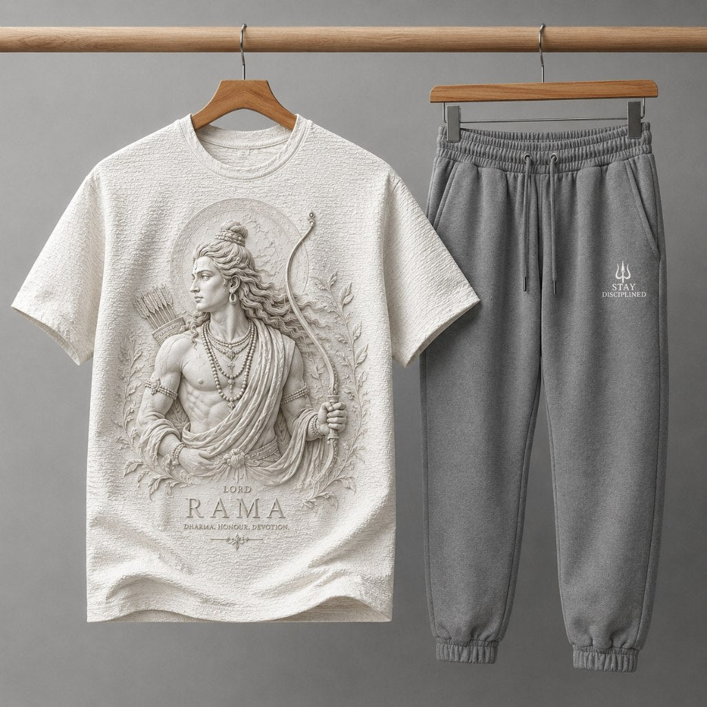 Lord Rama Heritage White T-Shirt with Grey Trackpant Combo
