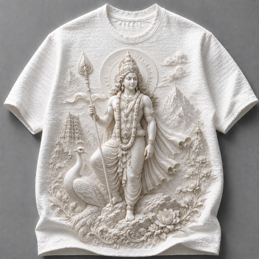 Lord Kartikeya With Sacred Peacock T-Shirt
