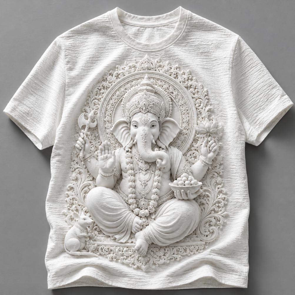Lord Ganesha Blessings Sculpted Art T-Shirt