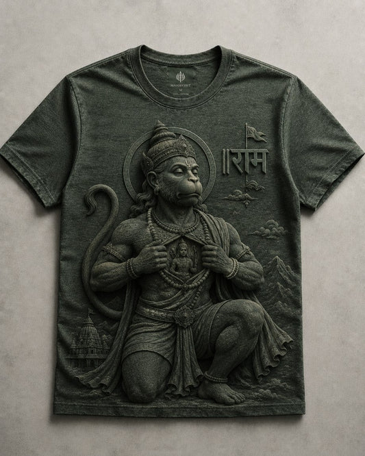 Lord Hanuman Divine Strength Olive Green T-Shirt