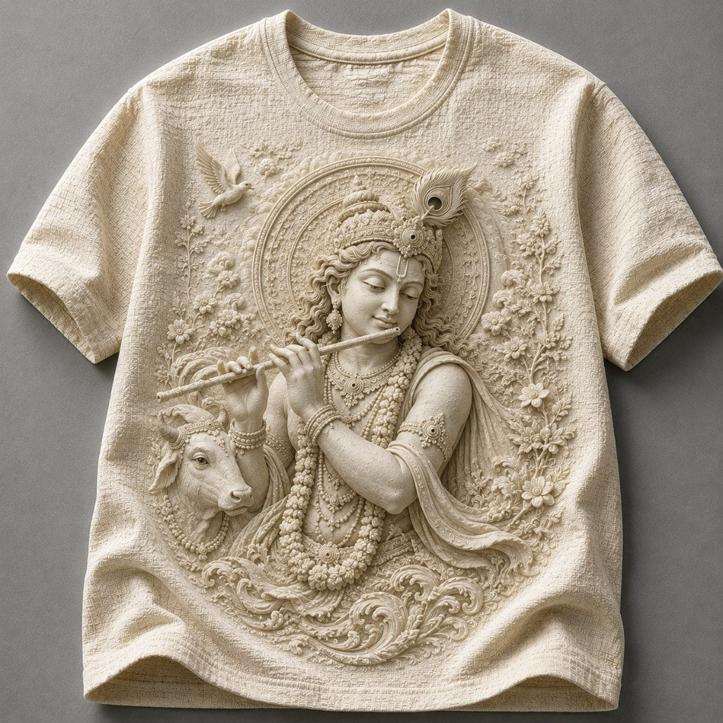 Lord Krishna Divine Melody Cream T-Shirt