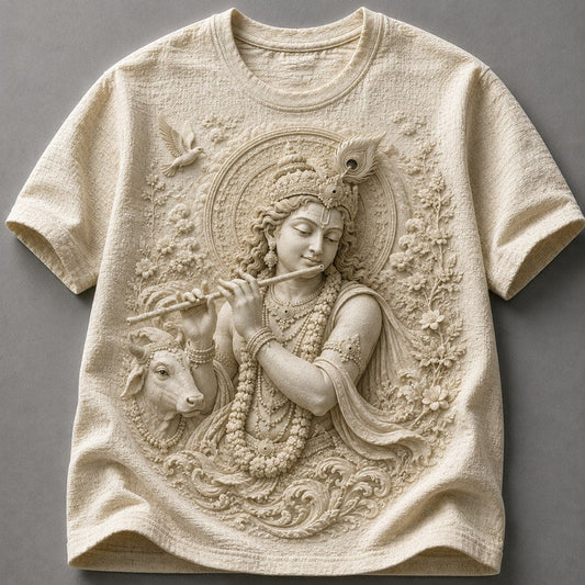 Lord Krishna Divine Melody Cream T-Shirt
