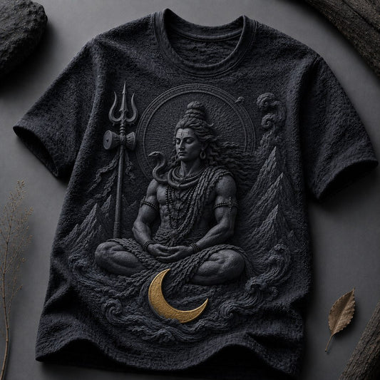 Lord Shiva Moonlit Meditation Black T-Shirt