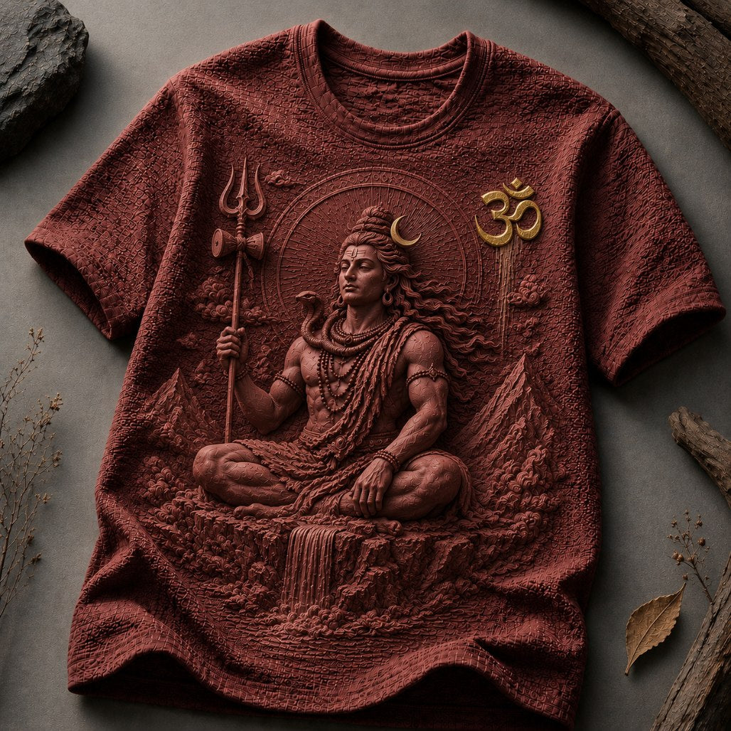 Lord Shiva Sacred Meditation Maroon T-Shirt