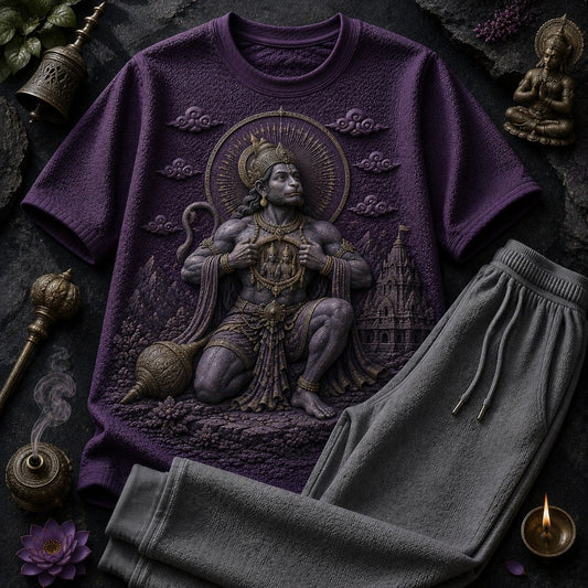 Lord Hanuman Powerful Black T-Shirt with Bottle Green Trackpant