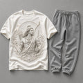 Lord Rama Divine Blessings White T-Shirt with Light Grey Trackpant Combo