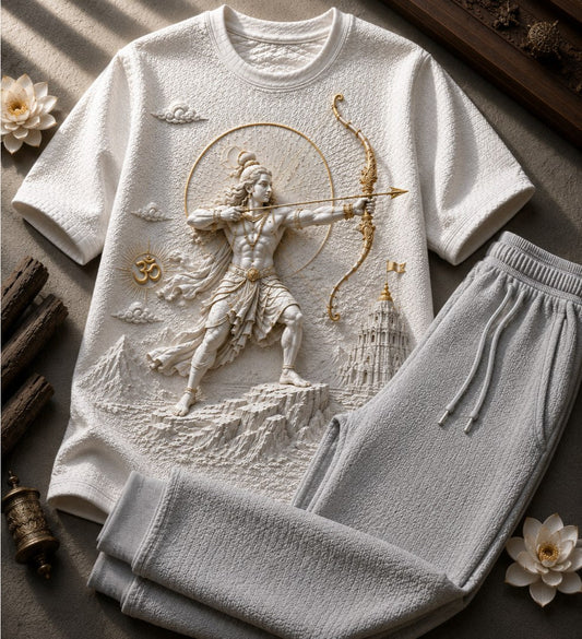 Lord Rama With Bow and Arrows White T-Shirt with Grey Trackpant Combo