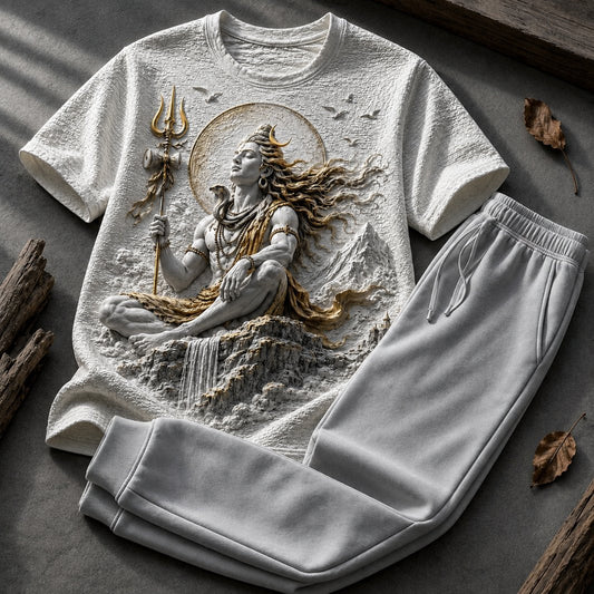 Lord Shiva Mahadev White T-Shirt with Grey Trackpant Combo